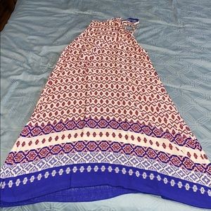 Halter dress blue and cream with design